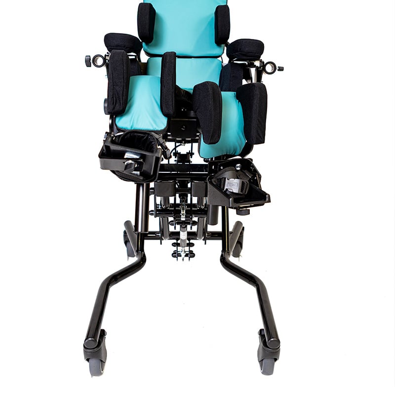 ODE sittesystem med justerbare ben- og fotstøtter, sett forfra.